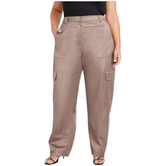 Old Navy Extra-High Waist Mauve Satin Cargo Barrel Wide-Leg Pants Plus Size 20 - Picture 2 of 3